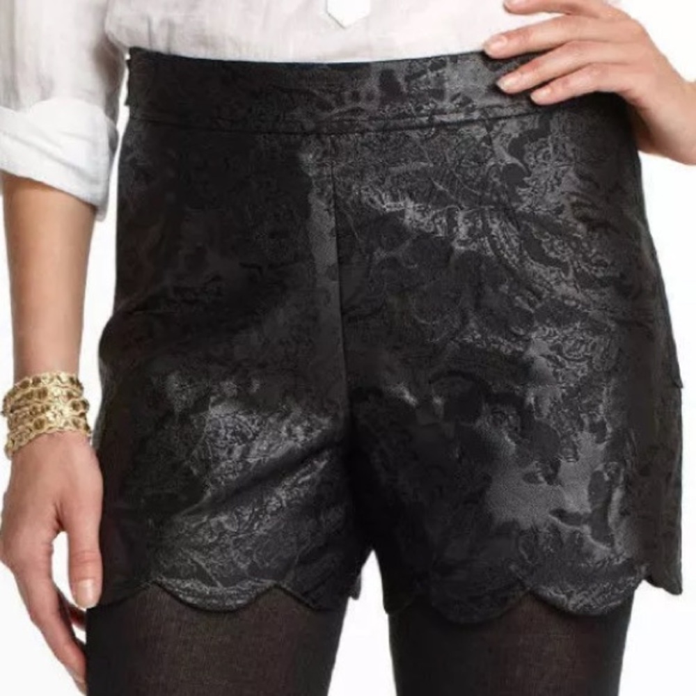 Anthropologie Black Jacquard Scalloped Hem Shorts